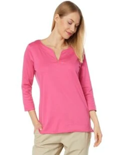 L.L.Bean Pima Tops Split-Neck Tunic 3/4 Sleeve | Shirts & Tops