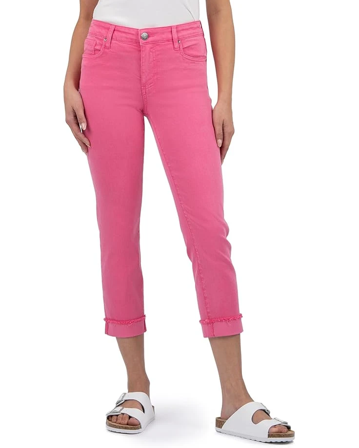 KUT from the Kloth Petite Amy Crop Straight Leg Roll-Up Fray in Sugar Coral | Jeans 3 KUT from the Kloth Petite Amy Crop Straight Leg Roll-Up Fray in Sugar Coral | Jeans