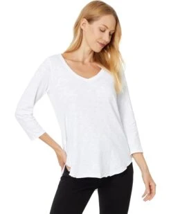 Mod-o-doc 3/4 Sleeve V-Neck Tee with Curved Hem | Shirts & Tops -Daily Wear Shop 61qrIXLH9eL. AC SR736920