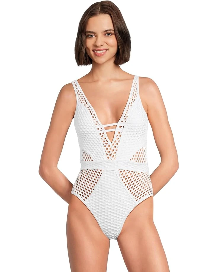 BECCA Castaway Fishnet Texture Plunge One Piece | Swimwear 8 BECCA Castaway Fishnet Texture Plunge One Piece | Swimwear - Image 6