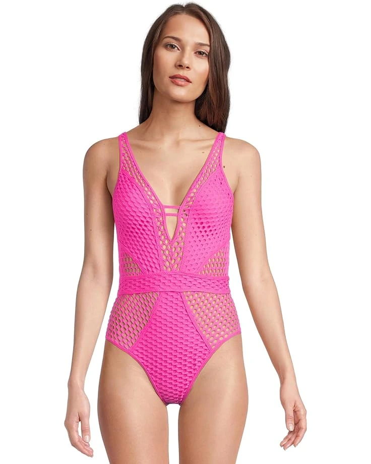 BECCA Castaway Fishnet Texture Plunge One Piece | Swimwear 3 BECCA Castaway Fishnet Texture Plunge One Piece | Swimwear