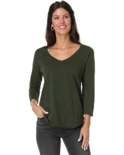 Mod-o-doc 3/4 Sleeve V-Neck Tee with Curved Hem | Shirts & Tops -Daily Wear Shop 71Ixhmxg8XL. AC SR736920