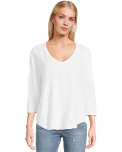 Mod-o-doc 3/4 Sleeve V-Neck Tee with Curved Hem | Shirts & Tops -Daily Wear Shop 71RR0tLE 6L. AC SR736920