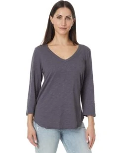 Mod-o-doc 3/4 Sleeve V-Neck Tee with Curved Hem | Shirts & Tops -Daily Wear Shop 71XzGVnD3L. AC SR736920