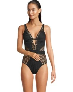 BECCA Castaway Fishnet Texture Plunge One Piece | Swimwear 12 BECCA Castaway Fishnet Texture Plunge One Piece | Swimwear -Daily Wear Shop 71YIh4kh L. AC SR736920