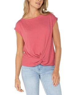 Liverpool Los Angeles Short Sleeve Boat Neck Knot Front Knit Top | Shirts & Tops
