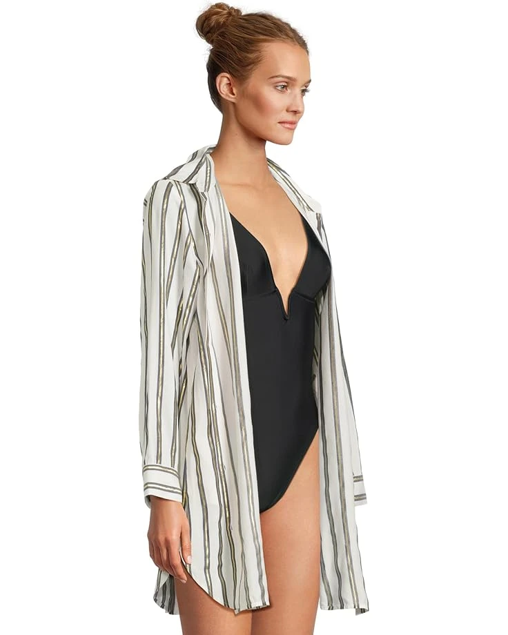 Tommy Bahama Shimmer Stripe Boyfriend Shirt | Swimwear 4 Tommy Bahama Shimmer Stripe Boyfriend Shirt | Swimwear - Image 2