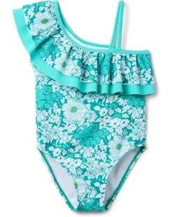 Janie and Jack Floral One Shoulder One-Piece Swim (Toddler/Little Kid/Big Kid) | Swimwear