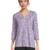 L.L.Bean Pima Tops Split-Neck Tunic 3/4 Sleeve Print | Swimwear -Daily Wear Shop 819eeMFlnFL. AC SR736920