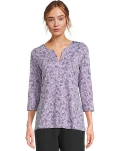 L.L.Bean Pima Tops Split-Neck Tunic 3/4 Sleeve Print | Swimwear