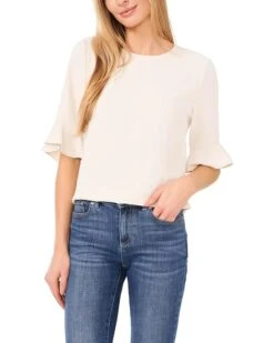 CeCe Elbow Sleeve Ruffle Cuff Crew Neck Blouse | Shirts & Tops