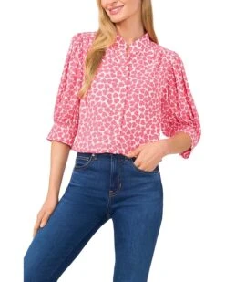 CeCe Heart Ruched Sleeve Hidden Placket Blouse | Shirts & Tops