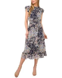 CeCe Flutter Sleeve Smocked Waist Midi Dress | Dresses