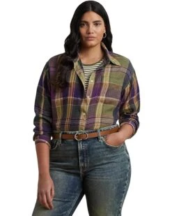 Lauren Ralph Lauren Plus Size Brawley Long Sleeve Button Front Shirt | Shirts & Tops