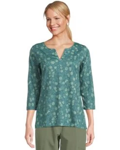 L.L.Bean Pima Tops Split-Neck Tunic 3/4 Sleeve Print | Swimwear -Daily Wear Shop 81gtz9H1S3L. AC SR736920