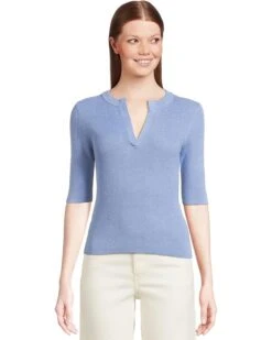 Lilla P Elbow Sleeve Split Neck Sweater | Sweaters