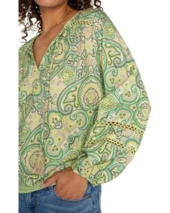 Liverpool Los Angeles Long Sleeve Shirred Woven Tie Front Top With Trim | Shirts & Tops -Daily Wear Shop 914msiegzHL. AC SR736920