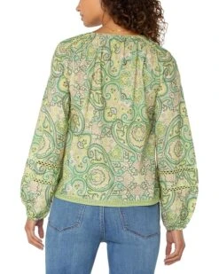 Liverpool Los Angeles Long Sleeve Shirred Woven Tie Front Top With Trim | Shirts & Tops -Daily Wear Shop 91dDH9sljbL. AC SR736920