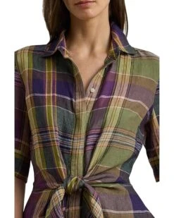 Lauren Ralph Lauren Plaid Tie Front Linen Shirtdress | Dresses -Daily Wear Shop 91xv eQKzSL. AC SR736920