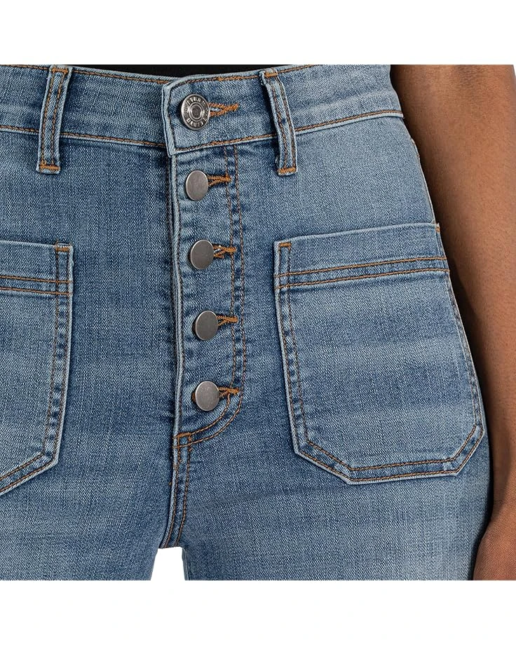 KUT from the Kloth Petite Meg High-Rise Wide Leg Exposed Button Raw Hem Patch Pockets in Prevent | Jeans 6 KUT from the Kloth Petite Meg High-Rise Wide Leg Exposed Button Raw Hem Patch Pockets in Prevent | Jeans - Image 4